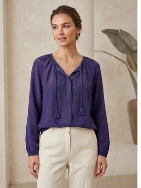 Calypso St Barth Women's Size XS Blue 100% Silk Button Up Tie Front Blouse Top